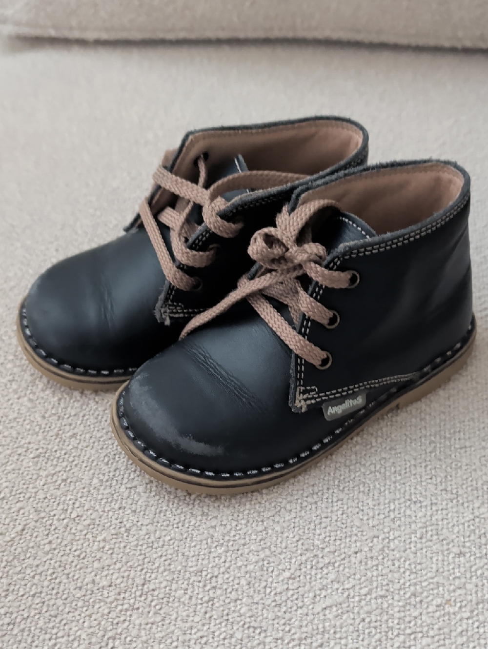 Angulus Kids Navy Leather Ankle Boots with Tan Laces Size 23